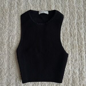 Babaton Black Ribbed Tank Crop Top